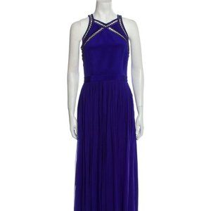 Rebecca Taylor Silk Blue Sleeveless Beaded Long Dress Size 4 NWT